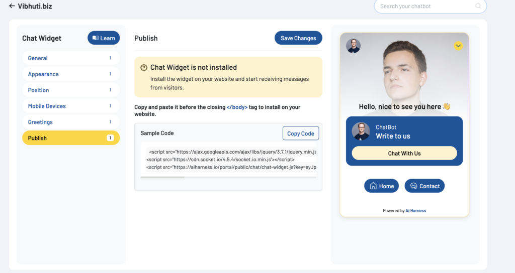 Install ChatBot using Chat Widget – AI Harness